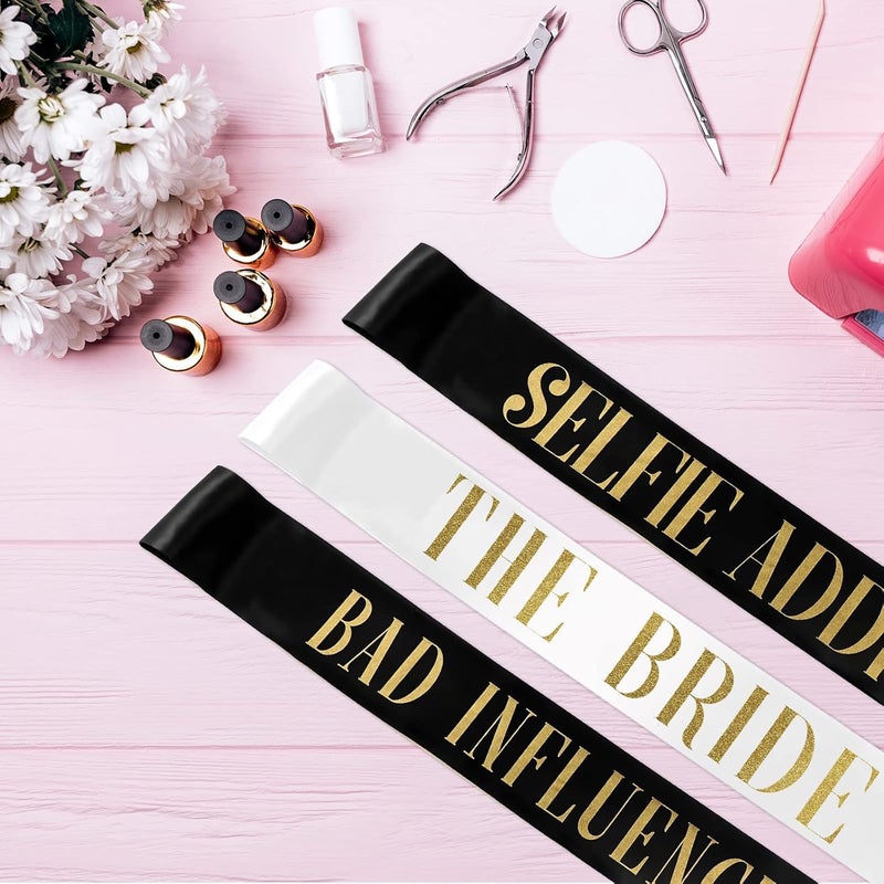 LEIFIDE 10 Pack Bride and Bridesmaid Sash Set Wedding Bachelorette Funny Team Gifts Sash Decorations for Woman Bride Bridesmaid of Honor Party Supplies(Black, White) - Image 3